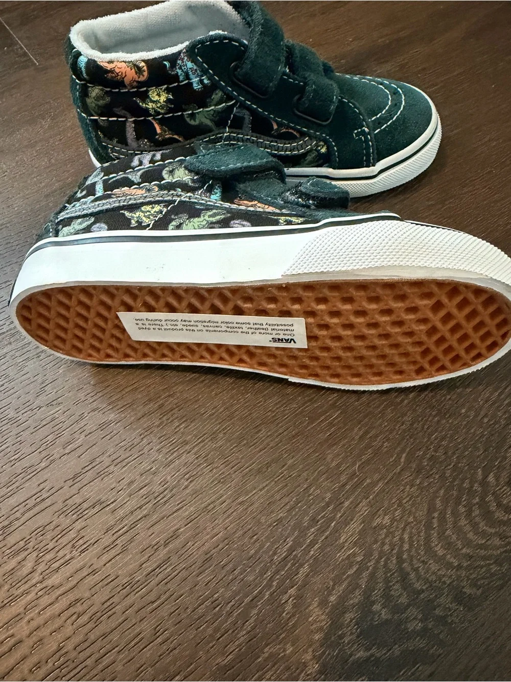 Vans Kids Dark Green High-Top Sneakers with Multicolor Dino Accents